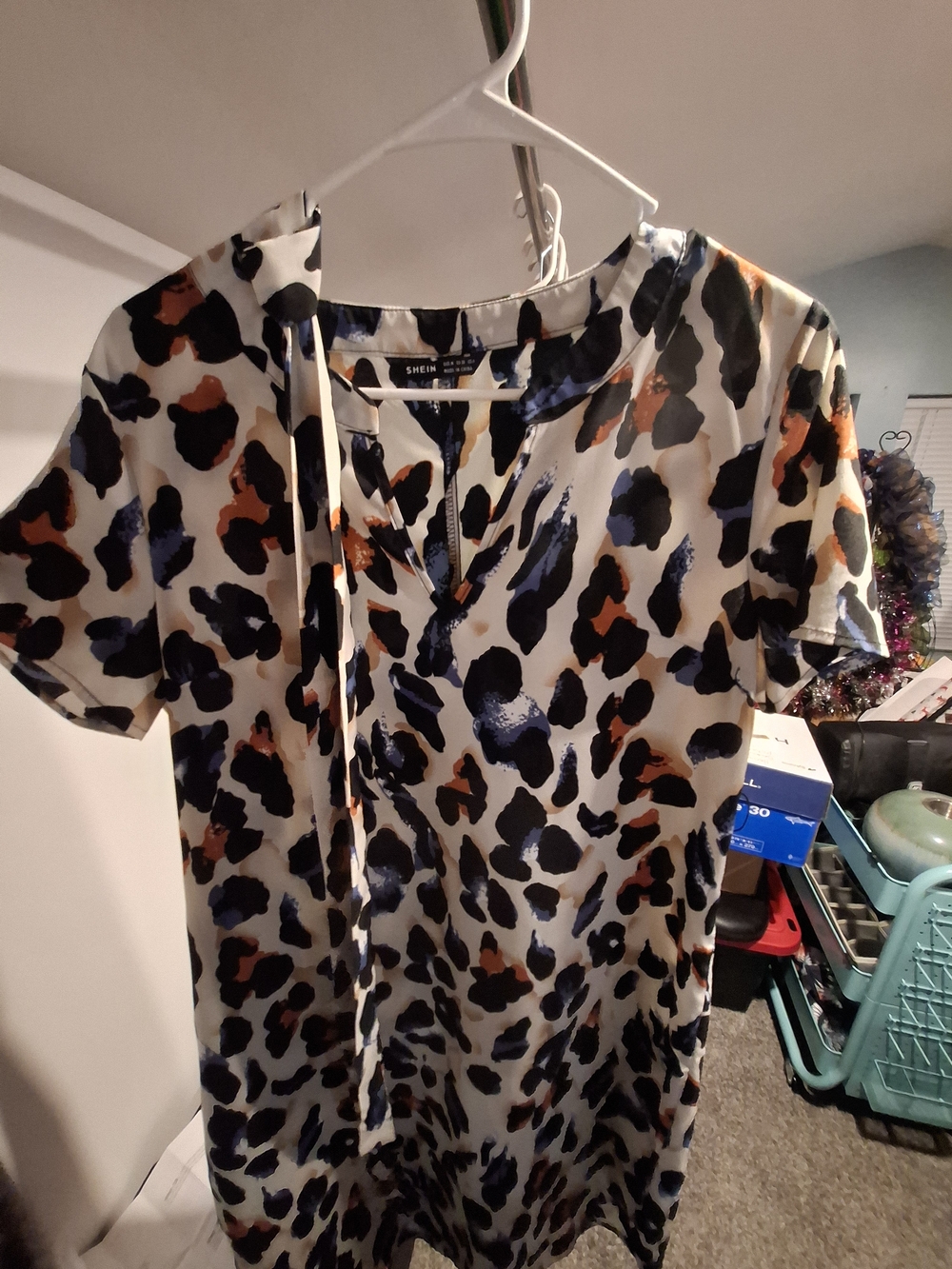 Shein Short Sleeve Animal Print Dress - Cream, Black, Blue, Rust